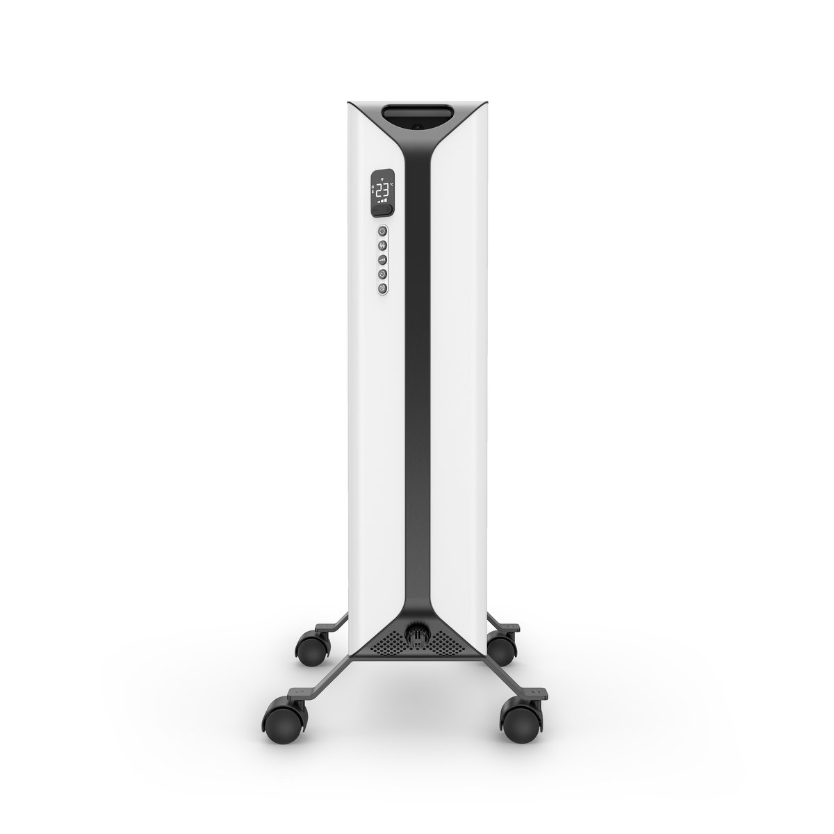Electric panel heater, left side view on white
